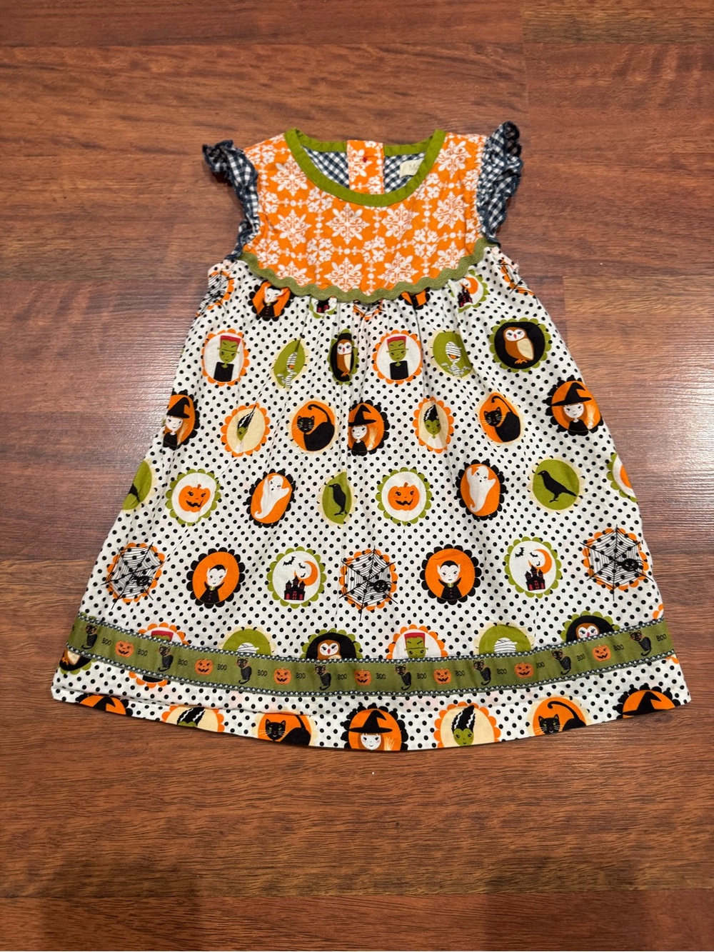 Matilda Jane - Halloween Orange, Green & Black Circle Print Dress